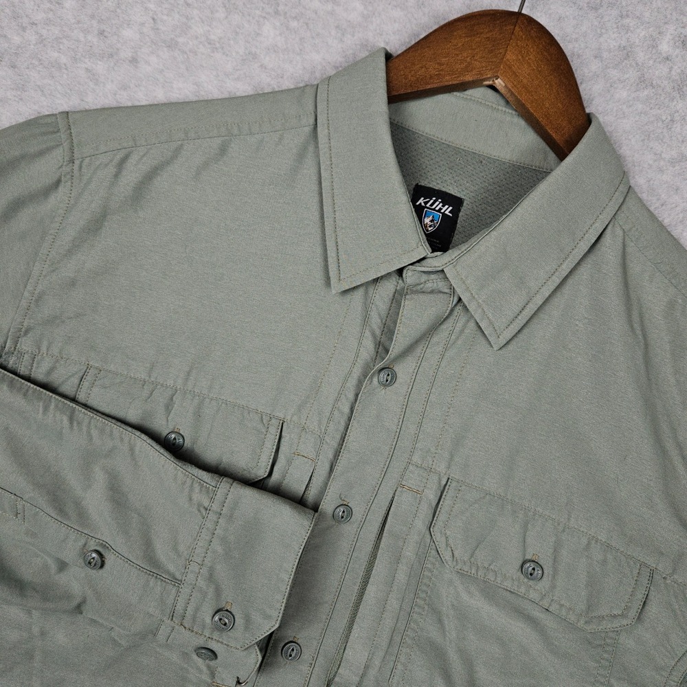Kuhl Airspeed Men's Large Green Button Hiking Shirt Outdoor Long Sleeve Utility